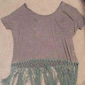 Olive slouchy fringe top